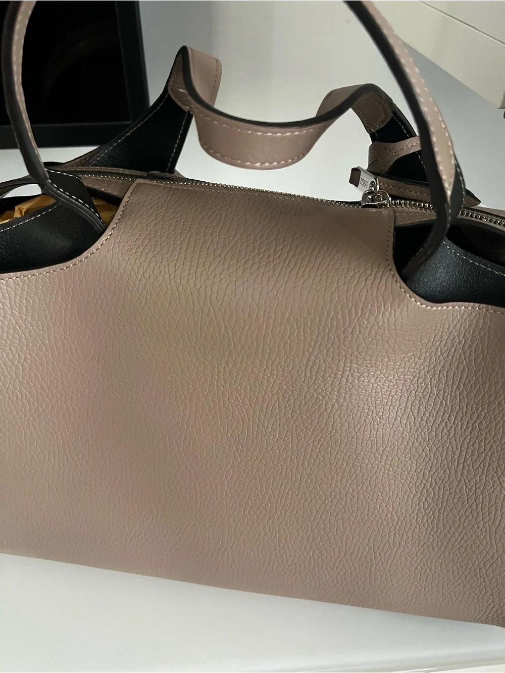 Tod's Taupe Leather Satchel with Top Handles